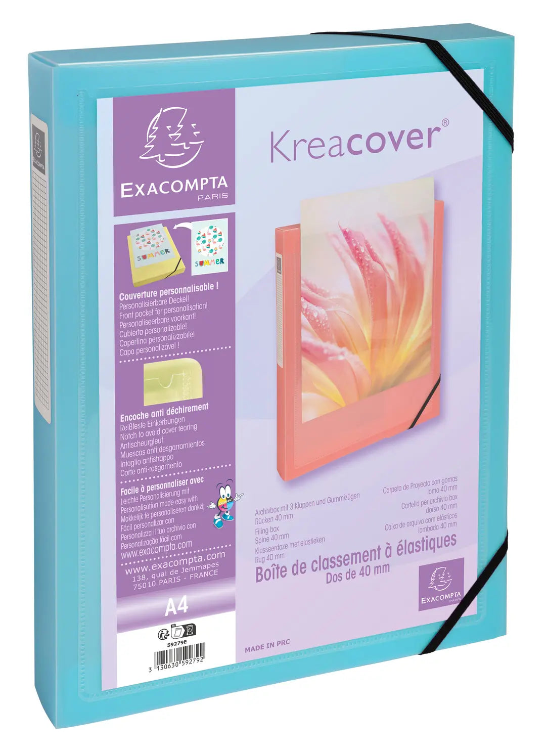 EXACOMPTA Sammelbox Aquarel A4 59279E ass., Gummizug, Creacover 40mm