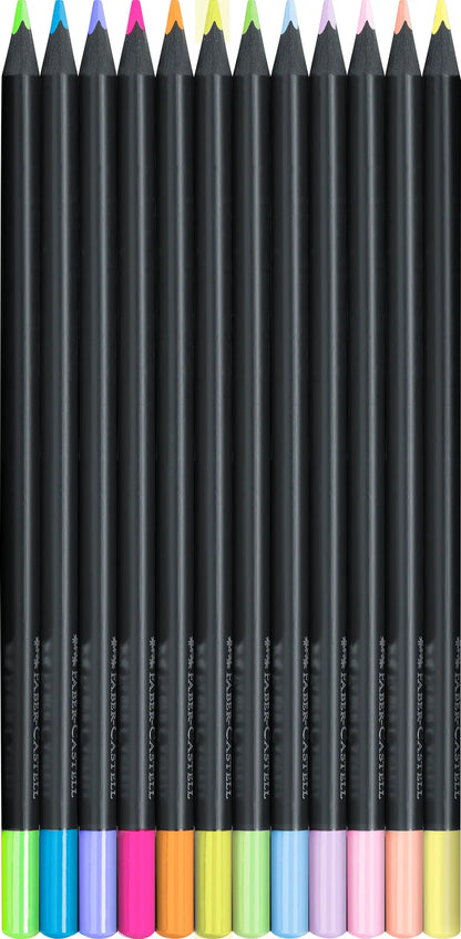 FABER-CASTELL Farbstifte Black Edition 116410 Neon + Pastell 12 Stk.