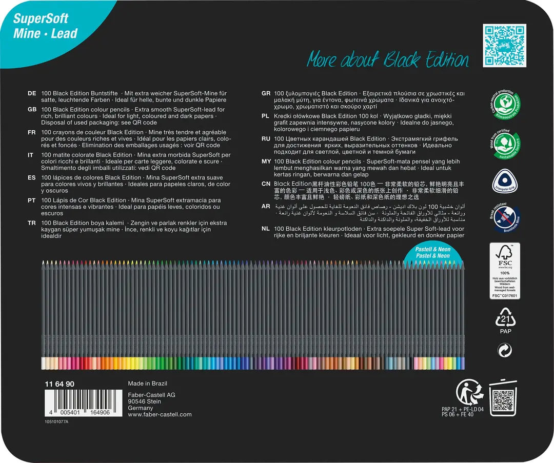 FABER-CASTELL Farbstifte Black Edition 116490 Metalletui 100 Stück