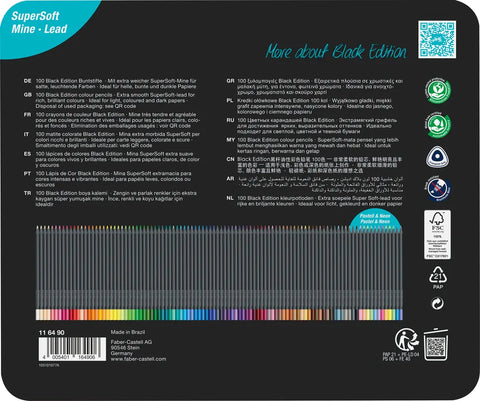 FABER-CASTELL Farbstifte Black Edition 116490 Metalletui 100 Stück