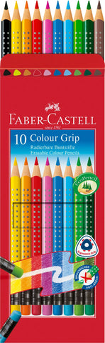 FABER-CASTELL Radierbare Farbstifte GRIP 116613 dreikant, 10 Farben