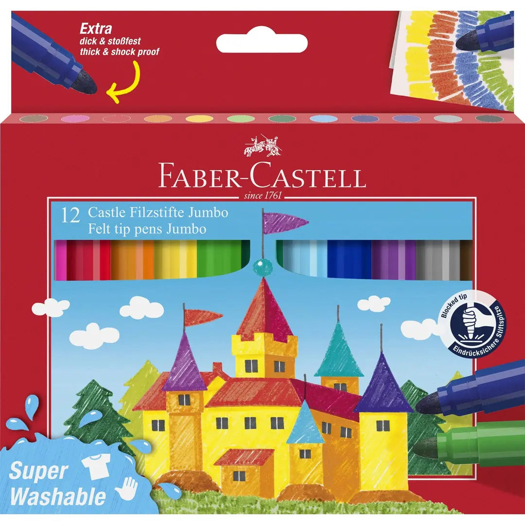 FABER-CASTELL Faserschreiber Jumbo 154311 12 Farben, super washable
