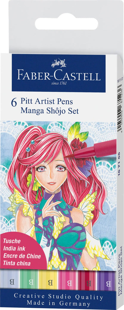 FABER-CASTELL Pitt Artist Pen Manga Shôjo 167155 diverse Farben 6 Stück