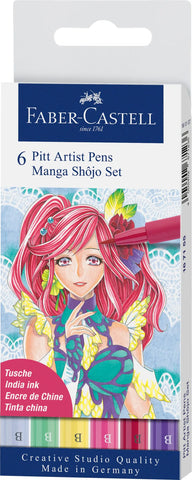 FABER-CASTELL Pitt Artist Pen Manga Shôjo 167155 diverse Farben 6 Stück