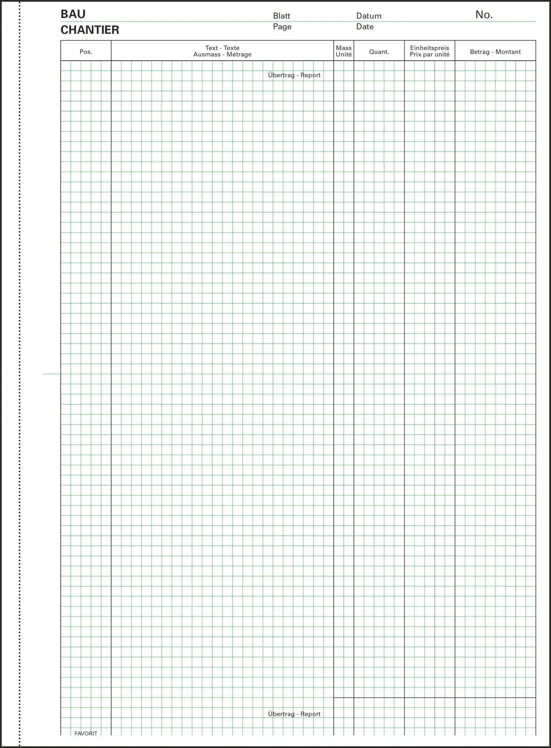 FAVORIT Devis Ausmassbuch D/F A4 2078 OK weiss 50x2 Blatt