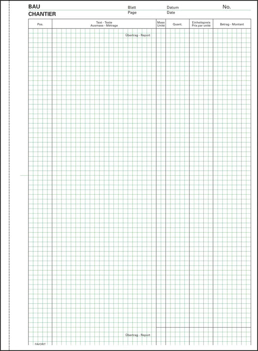 FAVORIT Devis Ausmassbuch D/F A4 2078 OK weiss 50x2 Blatt