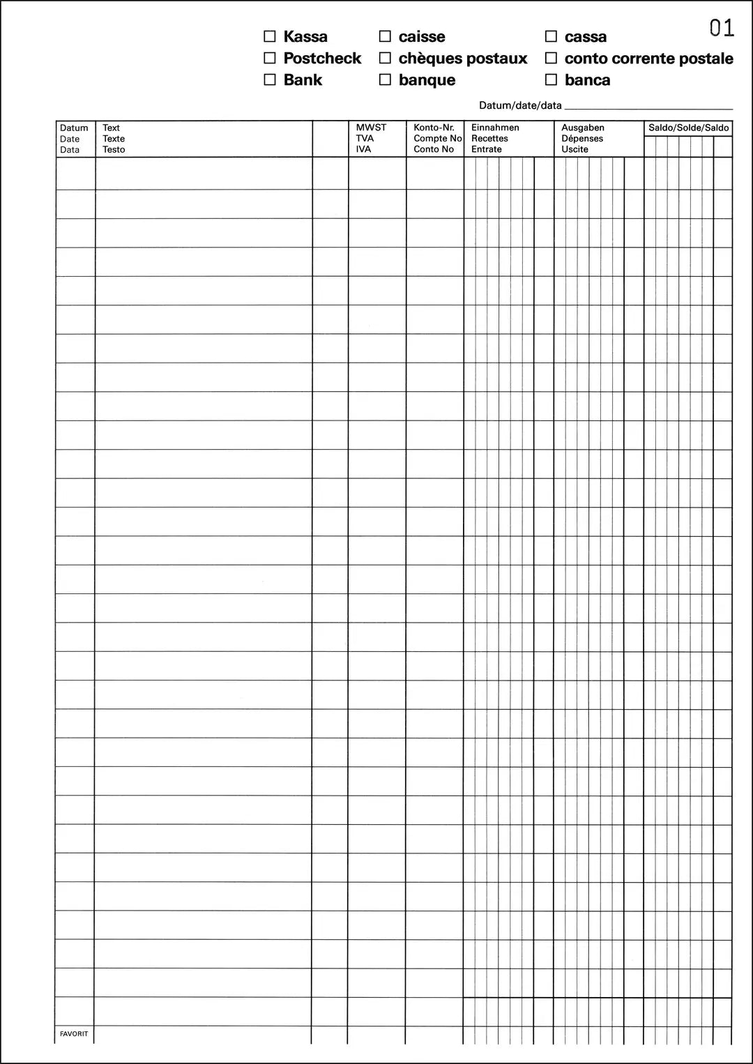 FAVORIT Kassabuch MwSt A4 354OK 50x2 Blatt