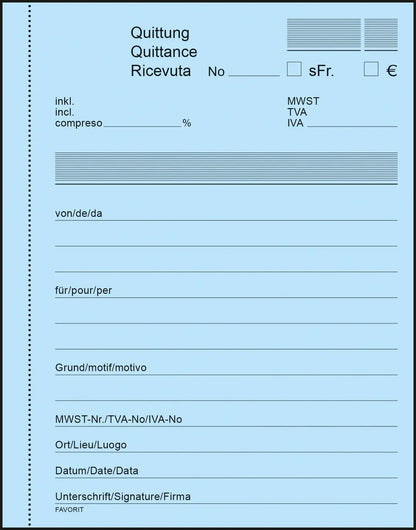 FAVORIT Quittungen 8094 OK rot/weiss,D/F/I,durchschreib.