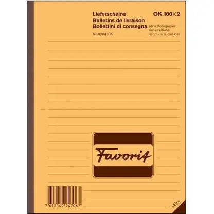 FAVORIT Lieferscheine A6 8284 OK rot/weiss,D/F/I,durchschreib.
