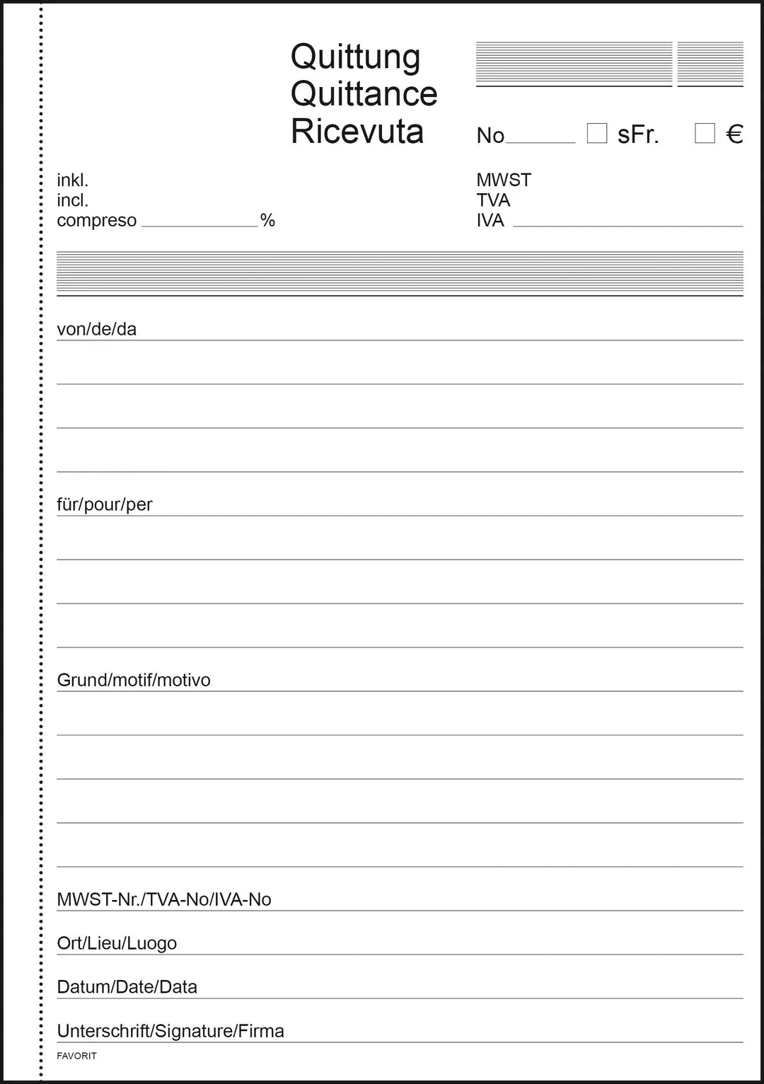FAVORIT Quittungen D/F/I A5 8395OK weiss 84 Blatt