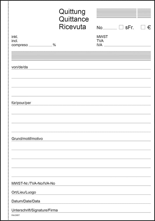 FAVORIT Quittungen D/F/I A5 8395OK weiss 84 Blatt