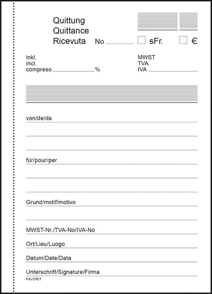 FAVORIT Quittungen OK BONUS D/F/I A6 8396 OK Durchschreibepapier 84 Blatt