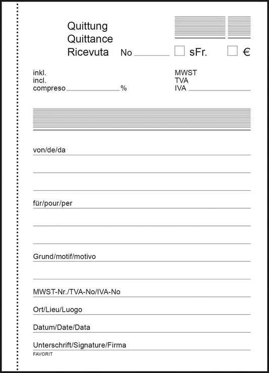 FAVORIT Quittungen OK BONUS D/F/I A6 8396 OK Durchschreibepapier 84 Blatt