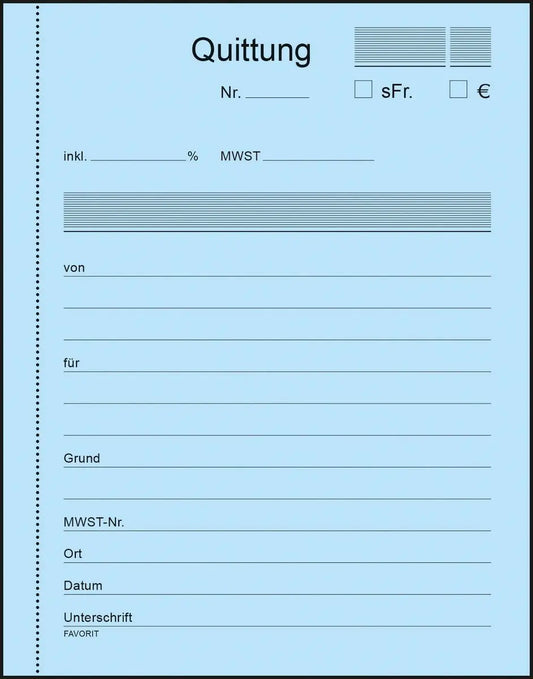 FAVORIT Formularbuch Quittungen A6 9098 OK Durchschreibepapier 50x3 Blatt