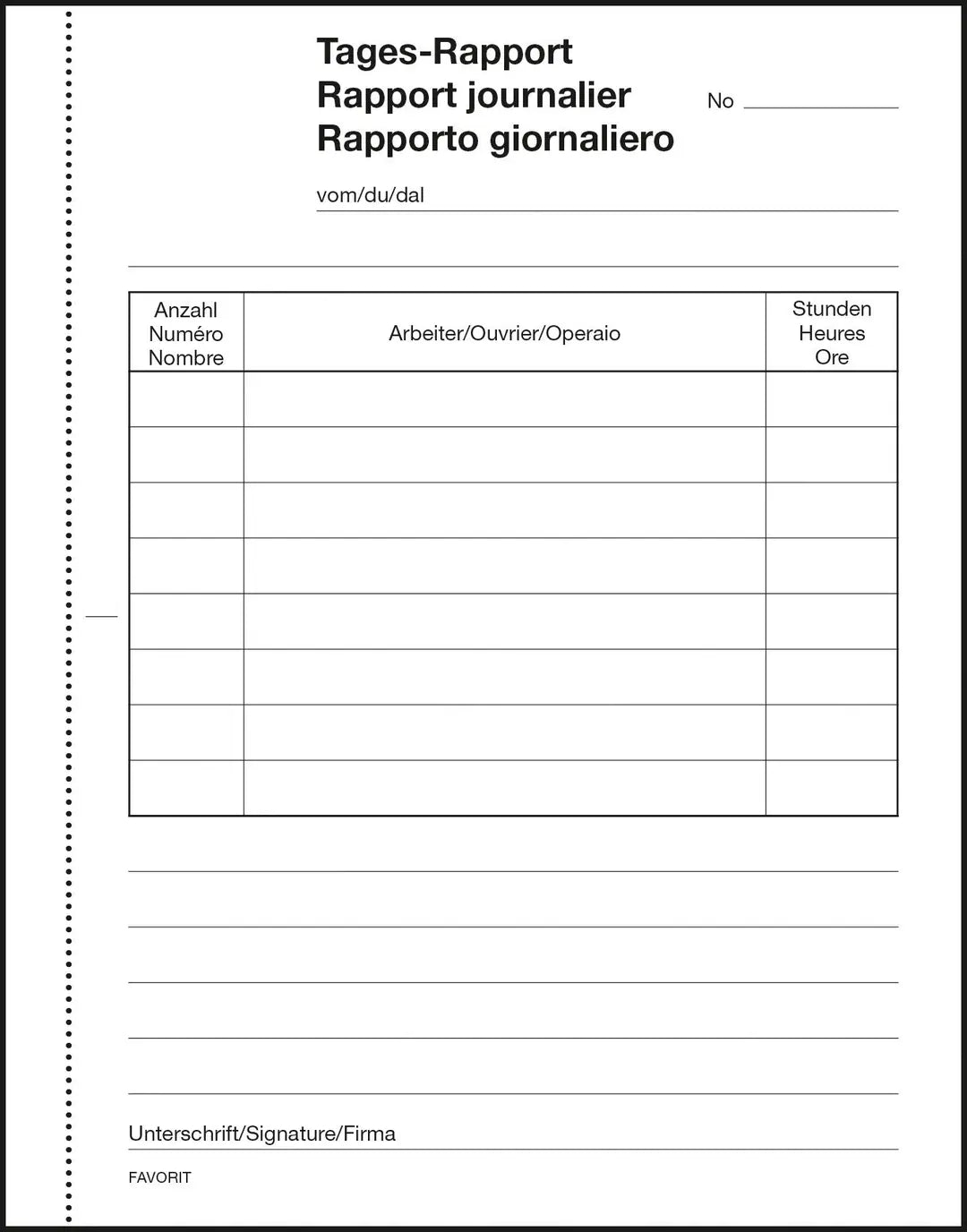 FAVORIT Tages-Rapporte 9196 OK N weiss/weiss, nummeriert,D/F/I