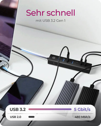 ICY BOX 7-Port USB 3.2 Gen 1 Hub IB-HUB1737-C3 3x USB-C & 4x USB-A