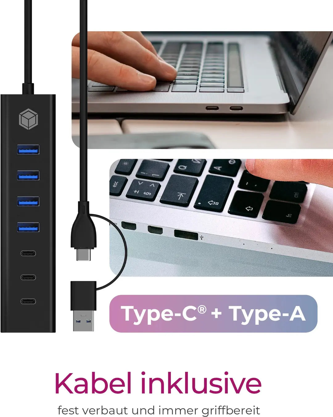 ICY BOX 7-Port USB 3.2 Gen 1 Hub IB-HUB1737-C3 3x USB-C & 4x USB-A