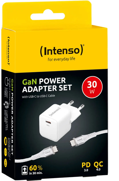 INTENSO Power Charger 30W GaN 1x USB-C 7803042 + Cable USB-C to USB C white