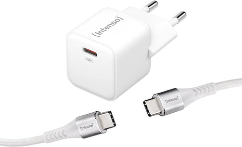 INTENSO Power Charger 30W GaN 1x USB-C 7803042 + Cable USB-C to USB C white