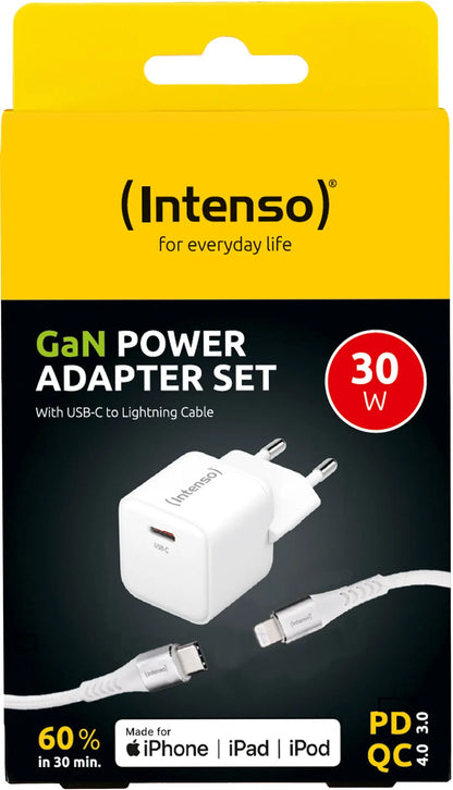 INTENSO Power Charger 30W GaN 1x USB-C 7803052 +Cable USB-C - Lightning white