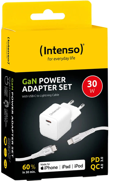 INTENSO Power Charger 30W GaN 1x USB-C 7803052 +Cable USB-C - Lightning white