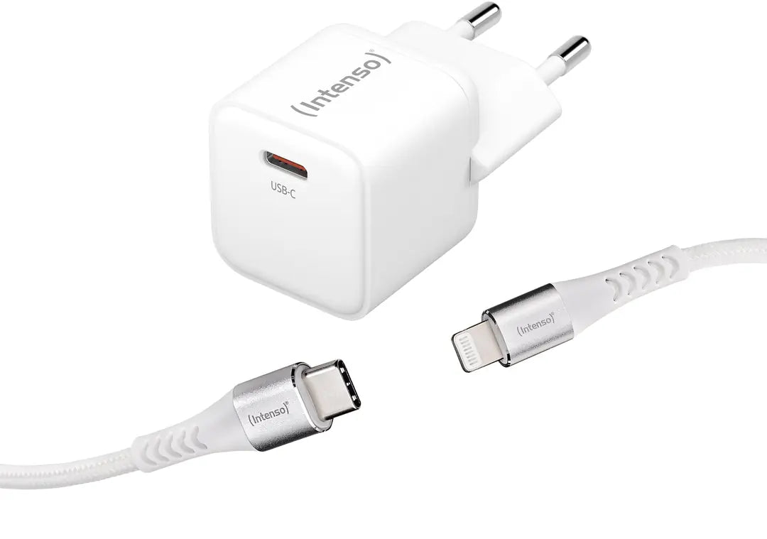 INTENSO Power Charger 30W GaN 1x USB-C 7803052 +Cable USB-C - Lightning white