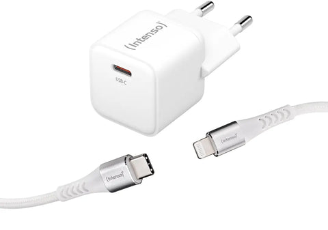 INTENSO Power Charger 30W GaN 1x USB-C 7803052 +Cable USB-C - Lightning white