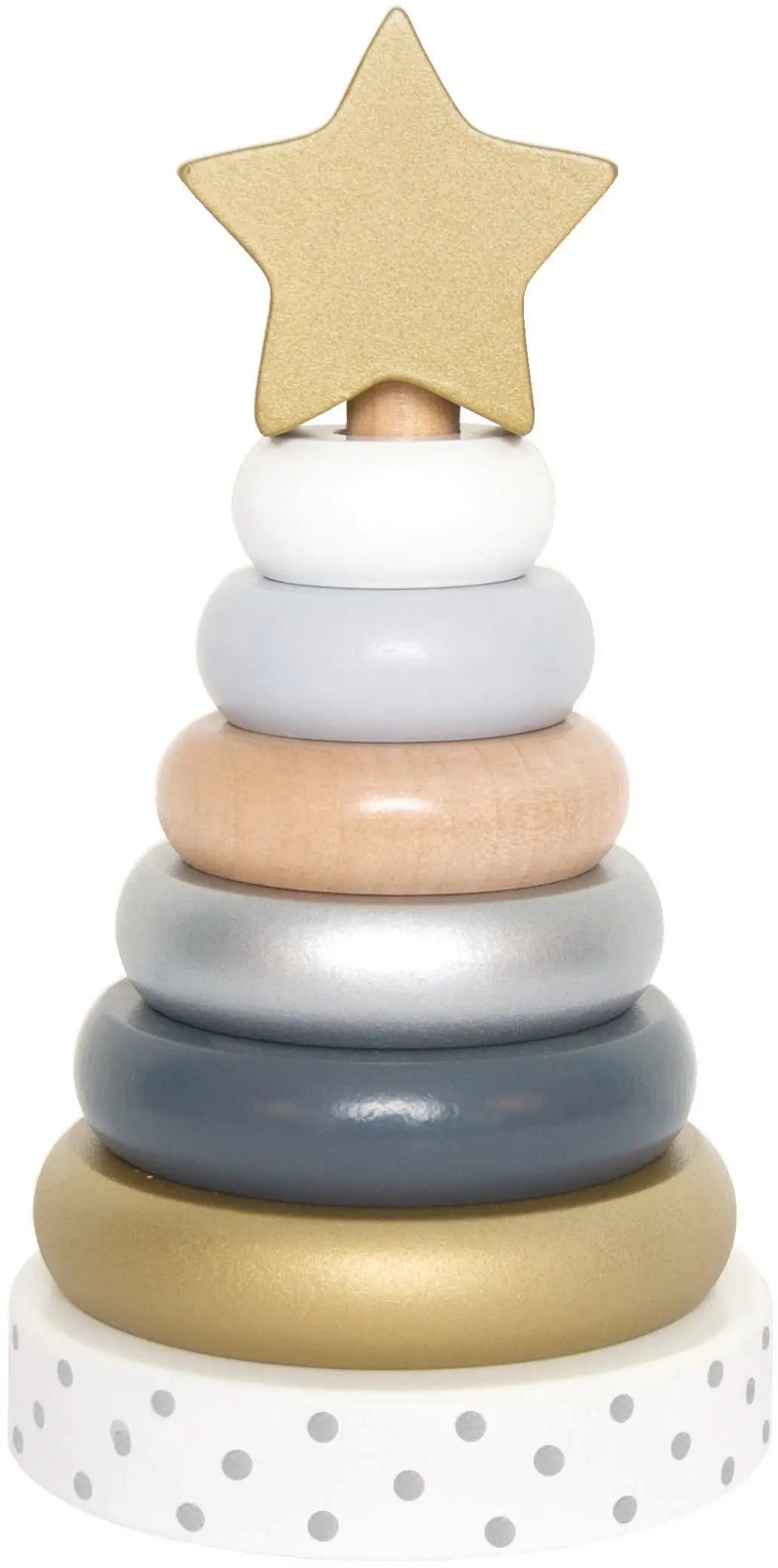 JABADABADO Stapelturm Ringe Baby W7157 grau, gold 11x19x10cm