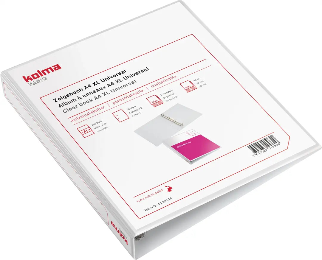KOLMA Zeigebuch Vario XL Univer. A4 01.301.16 weiss, 4-Ring 30mm