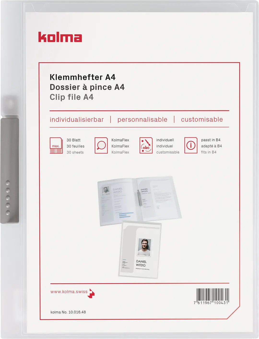 KOLMA Klemmhefter Tender A4 10.016.00 transparent, 2-teilig