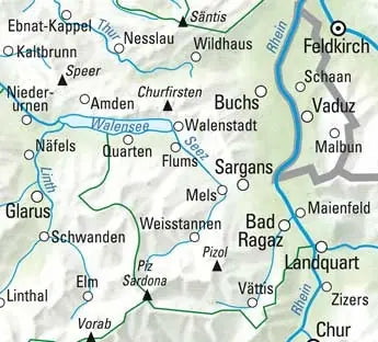 KÜMMERLY+FREY Wanderkarte 325902230 Sarganserland-FL 1:60'000