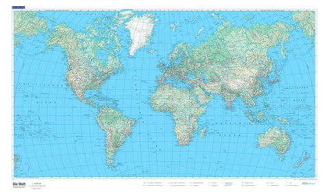 KÜMMERLY+FREY Plano-Weltkarte 87.5x51cm 325994083 physikalisch 1:50 Mio.