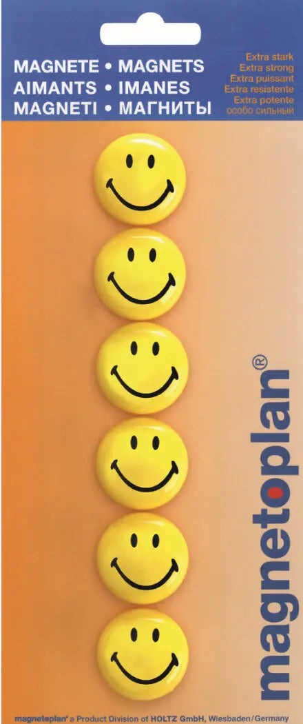 MAGNETOPLAN Smiley Magnete gelb-schwarz 16672 mittel 30mm 6 Stk.