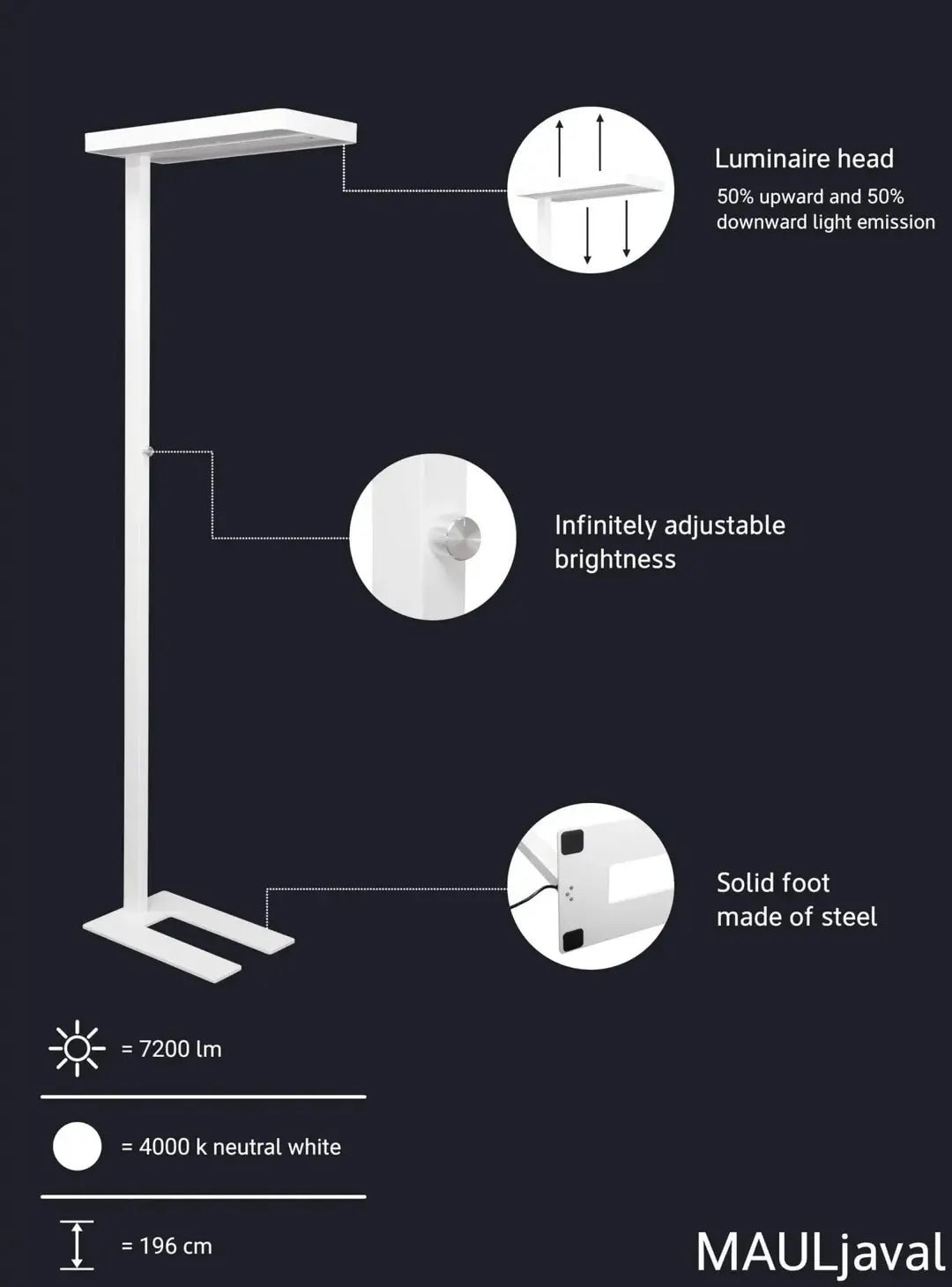 MAUL Stehleuchte LED MAULjaval 8258402 dimmbar, weiss