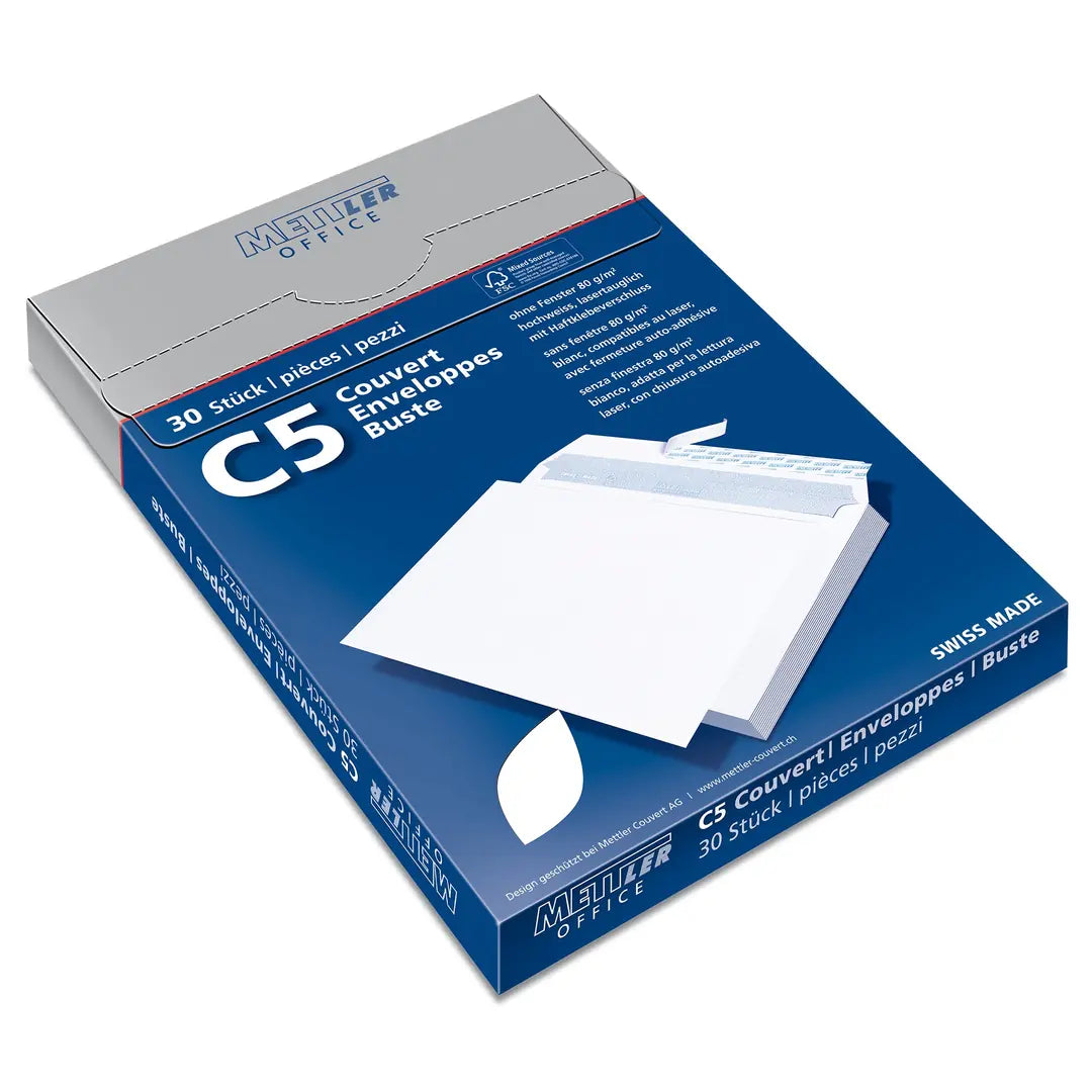 METTLER Couvert ohne Fenster C5 8066-100-S30 100g, hochweiss, Kleber 30 Stk