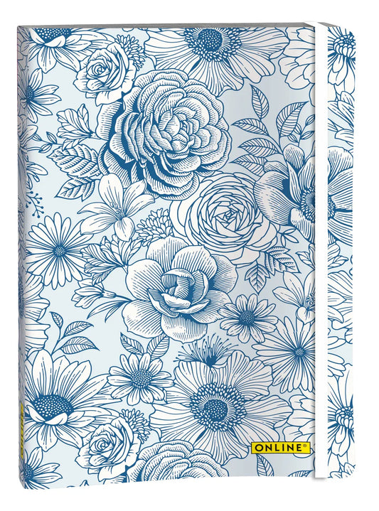 ONLINE Bullet Journal Blue Flowers A5 18022 120g, 72 Blatt dotted