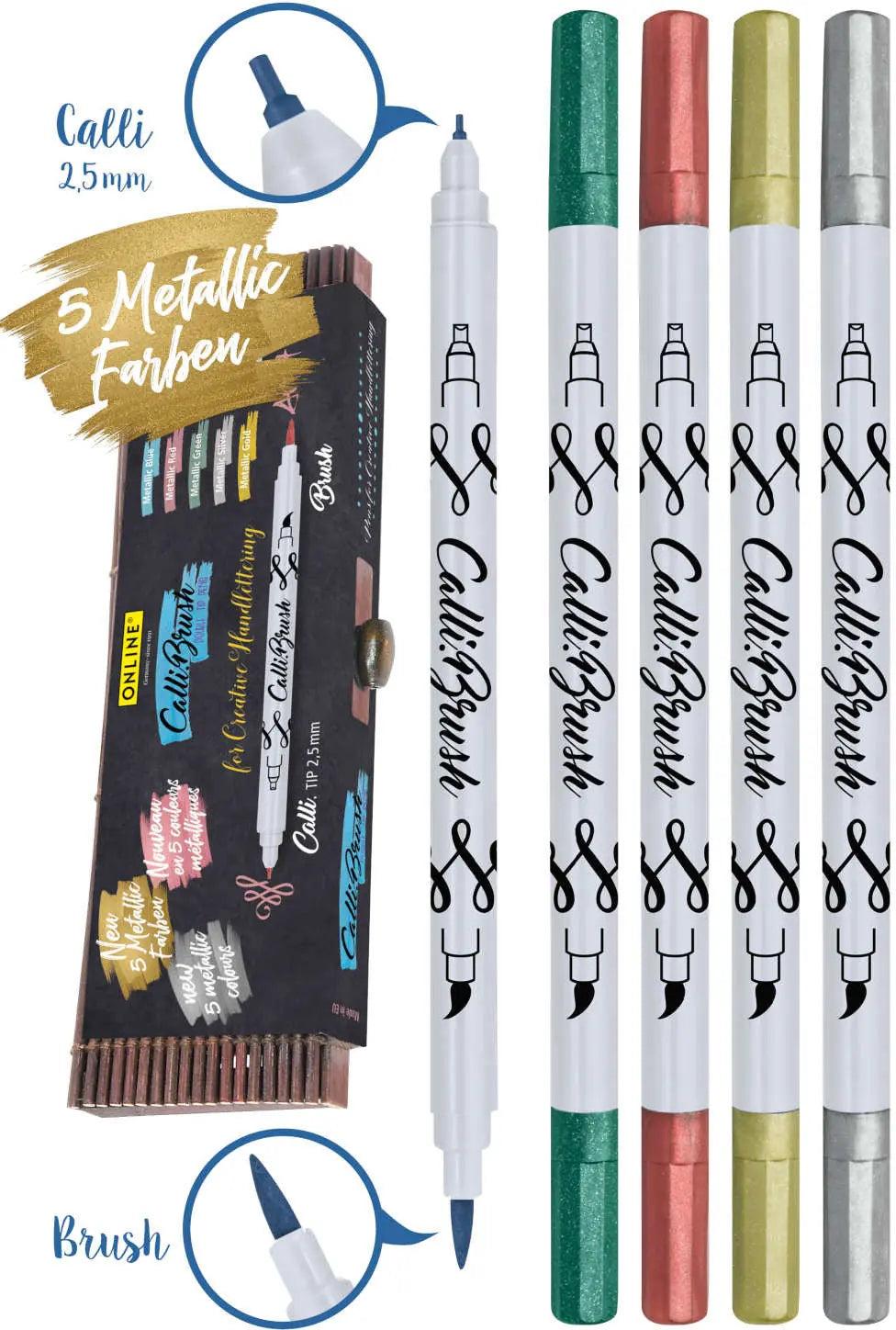 ONLINE Callibrush Pen Double Tip 19089 metallic ass. 2.5mm