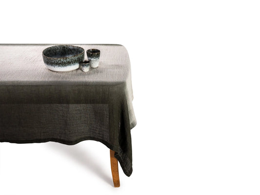 mumix - Transition Tablecloth 160 x 320 cm - Handmade Linen, Green-Black ✨🌿