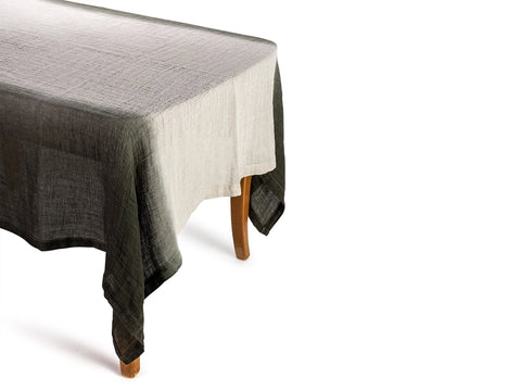 mumix - Transition Tablecloth 160 x 320 cm - Handmade Linen, Green-Black ✨🌿