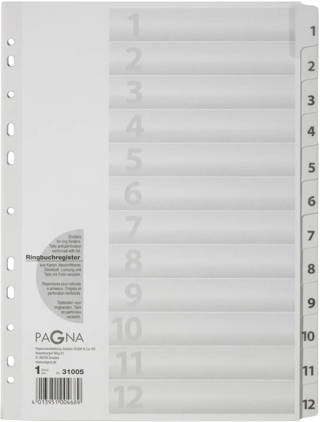 PAGNA Register Karton weiss A4 31005-08 12-teilig, 1-12