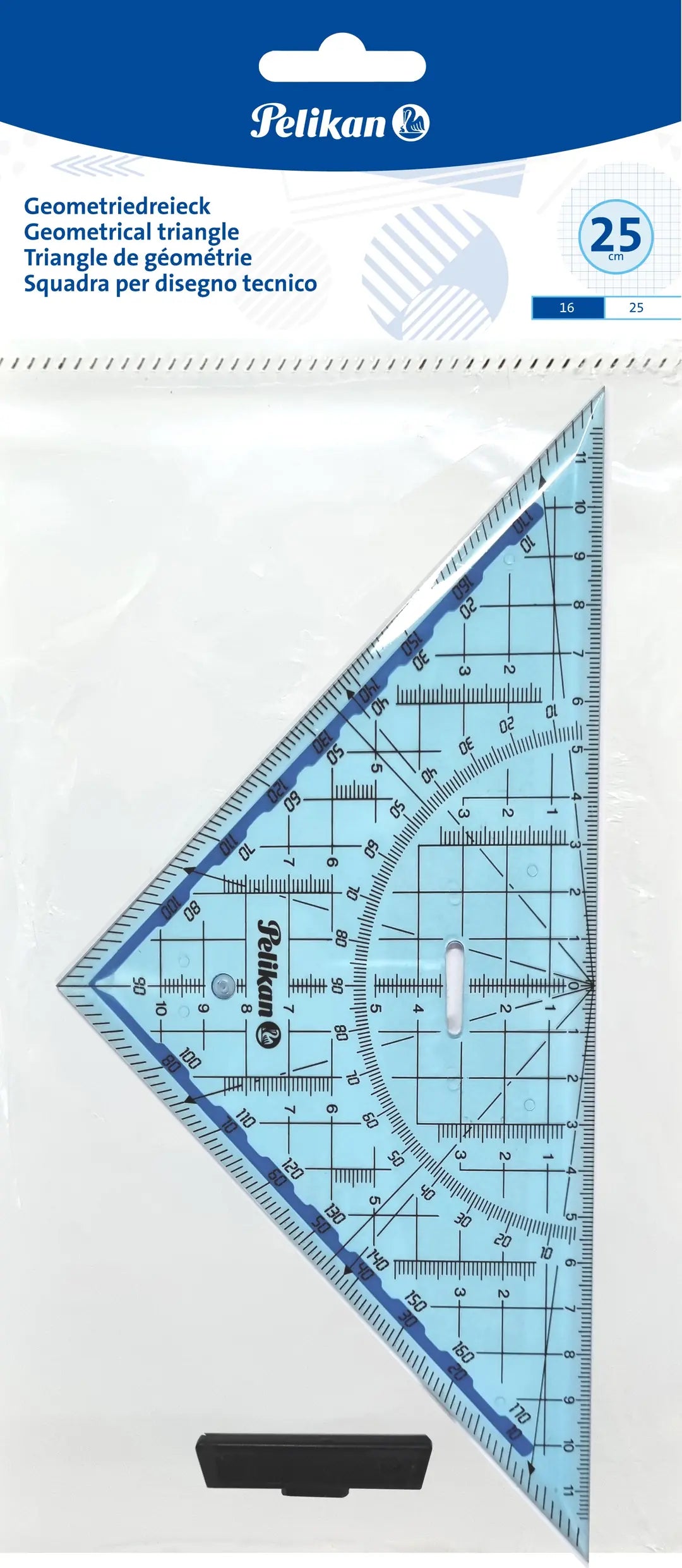 PELIKAN Geometrie-Dreieck 22cm 7137471 transp. blau, Griff abnehmbar