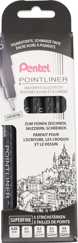 PENTEL Fineliner Pigment 5er Set YS20P-5A POINTLINER schwarz superfine