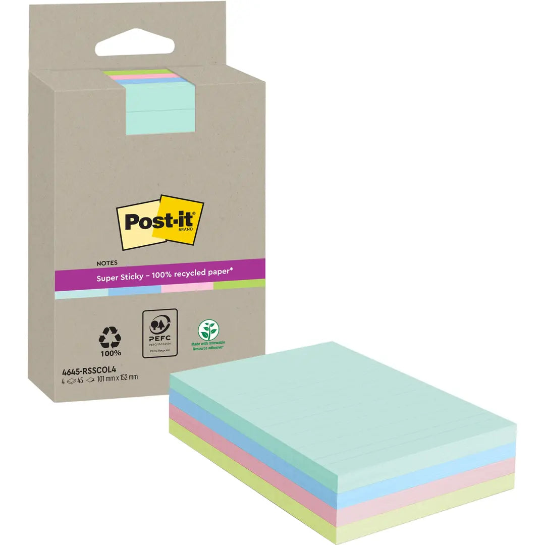 POST-IT SuperSticky Notes 102x152mm 4645-RSSCOL4 assortiert 4x45 Blatt