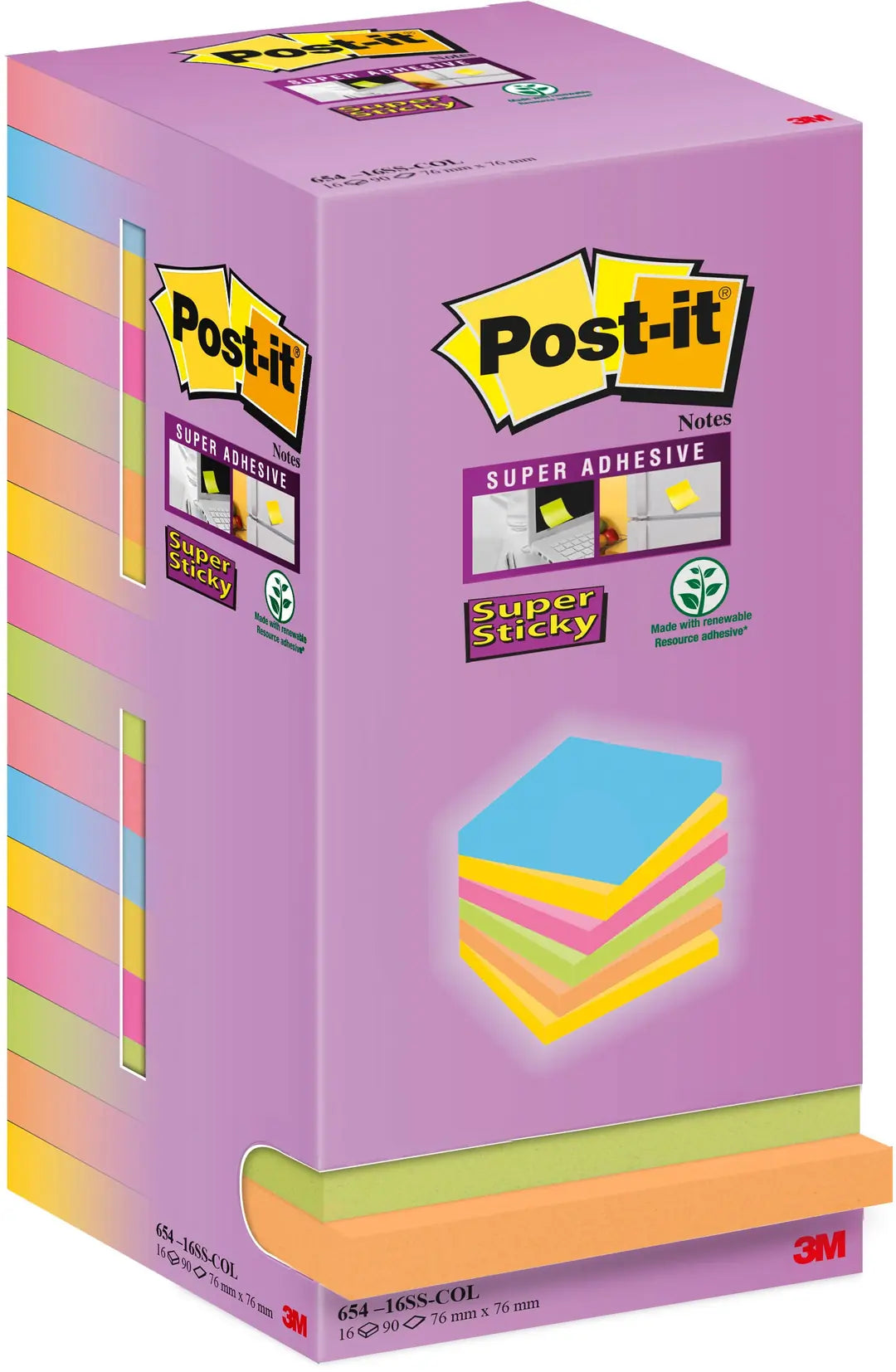 POST-IT Super Sticky Tower 76x76mm 654-16SS-COL farbig 16x90 Blatt