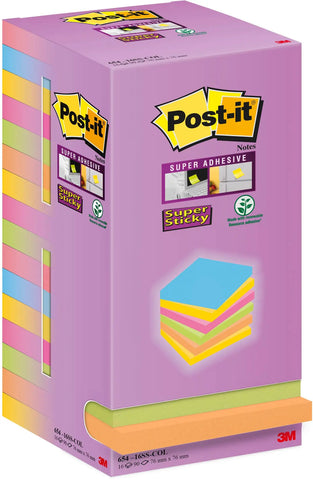 POST-IT Super Sticky Tower 76x76mm 654-16SS-COL farbig 16x90 Blatt