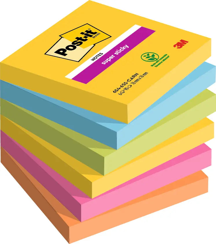 POST-IT Block Super Sticky Carnival 6546SSCAR 5-farbig, 6x90 Blatt 76x76mm