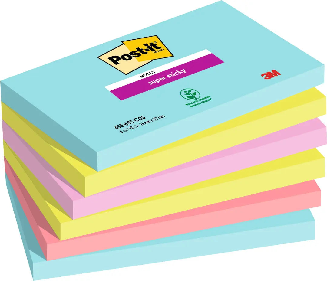 POST-IT Super Sticky Notes 127x76mm 6556SSCOS Cosmic 4 Farben 6x90 Blatt