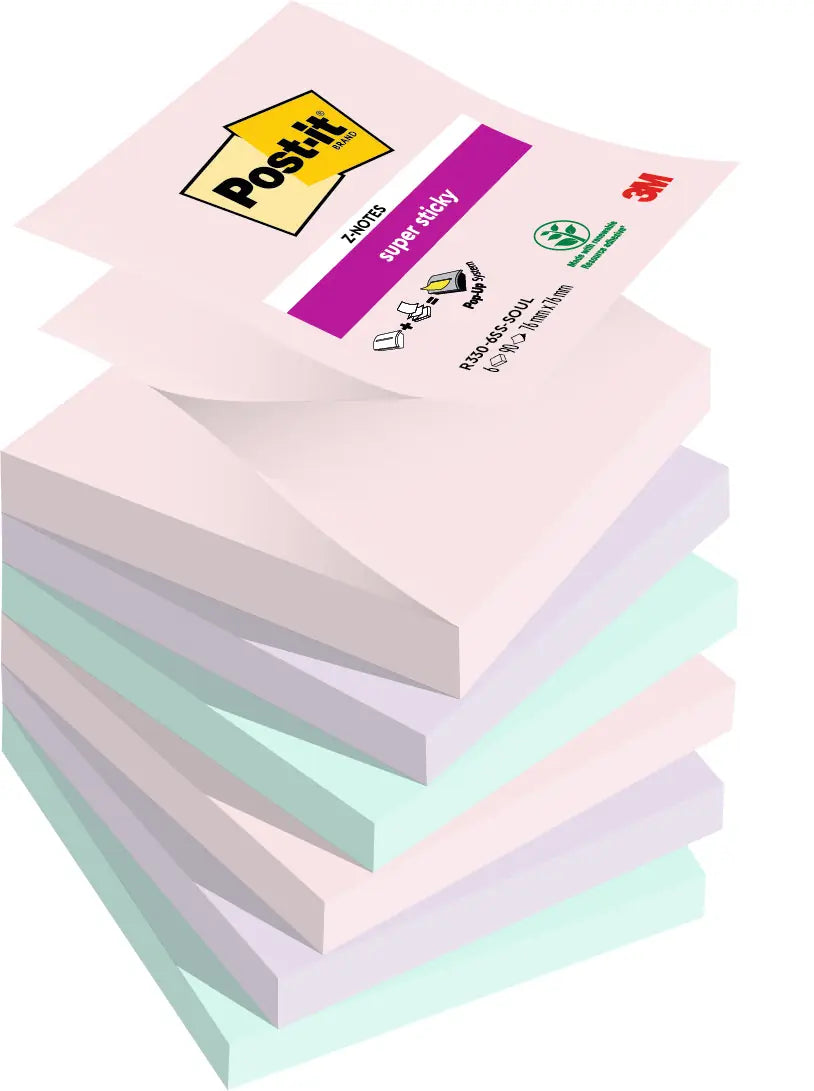 POST-IT Super Sticky Z-Notes 76x76mm R330-6SS-Soul Soul 3 Farben 6 x 90 Blatt