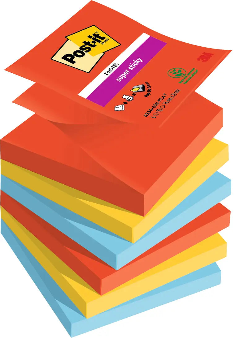 POST-IT Z-Notes Playful 76x76mm R330-6SSPLAY 3-farbig ass. 6x90 Blatt