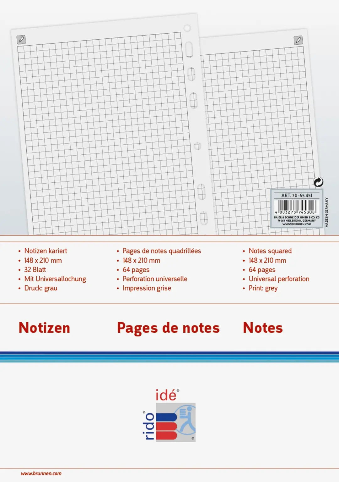 RIDOIDE Timing 2 Notizen kariert 7066451.25 32 Blatt 9.3x17.2cm